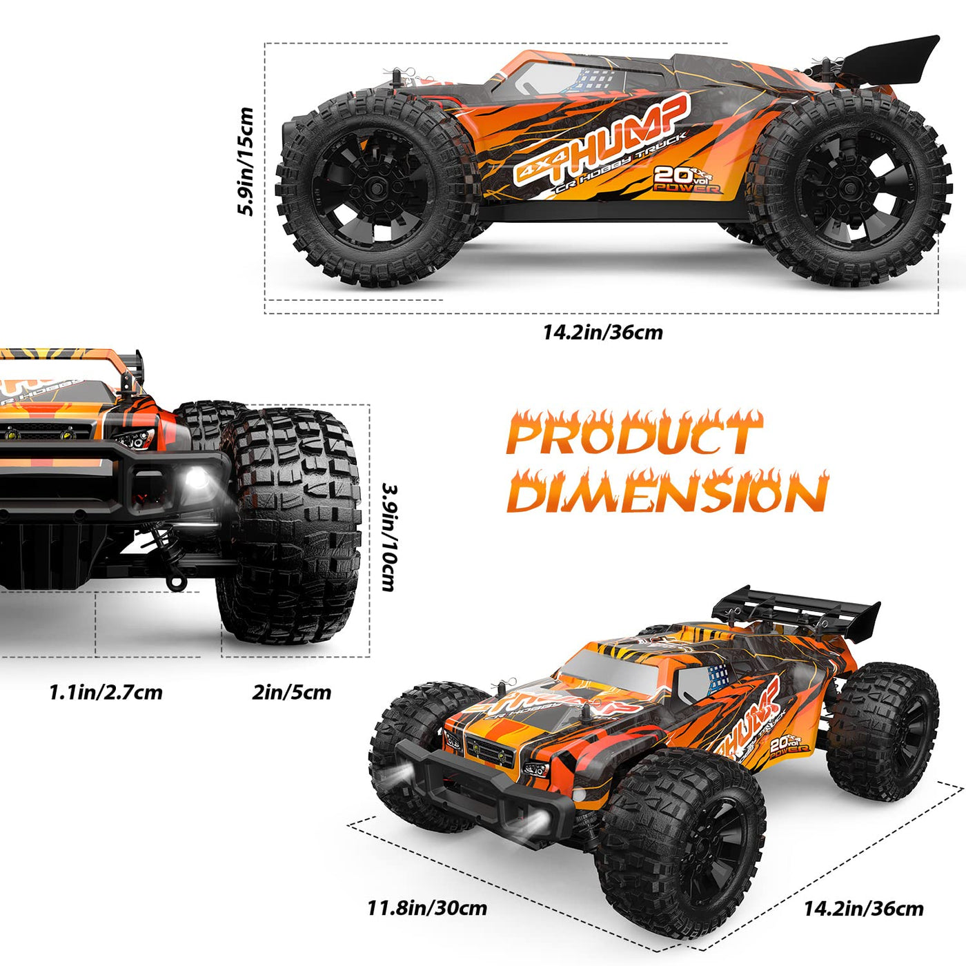 DEERC 1:10 Large Brushless RC Car for Adults, 3S 4X4